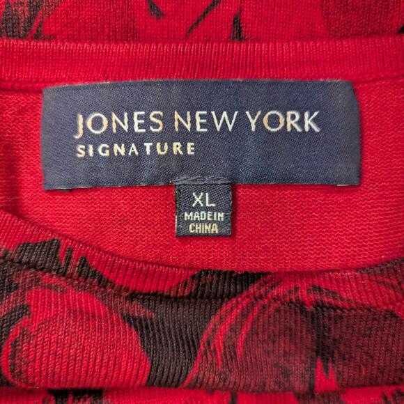 Jones New York Floral Long Sleeve Silk Blend Sweater Red and Black Size XL - Picture 4 of 9